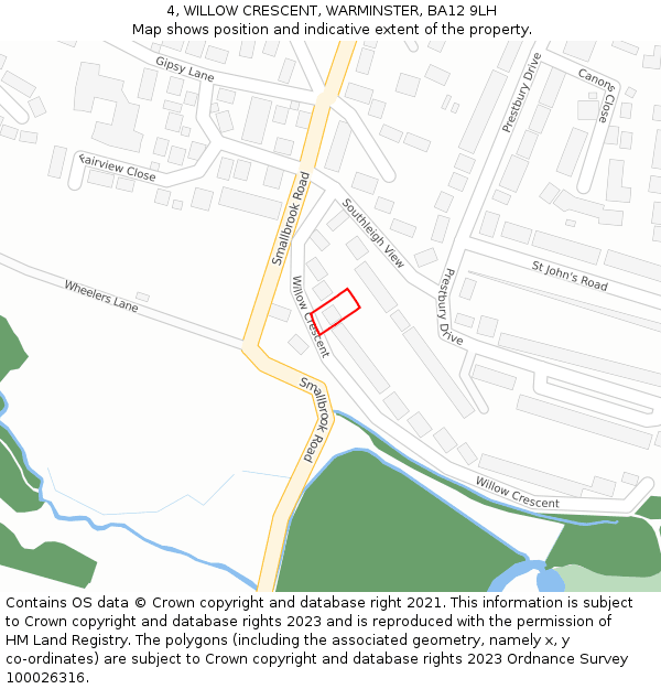 4, WILLOW CRESCENT, WARMINSTER, BA12 9LH: Location map and indicative extent of plot