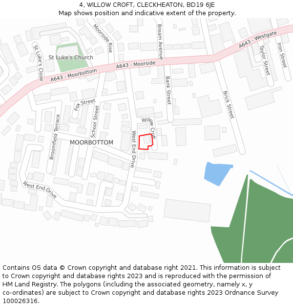 4, WILLOW CROFT, CLECKHEATON, BD19 6JE: Location map and indicative extent of plot