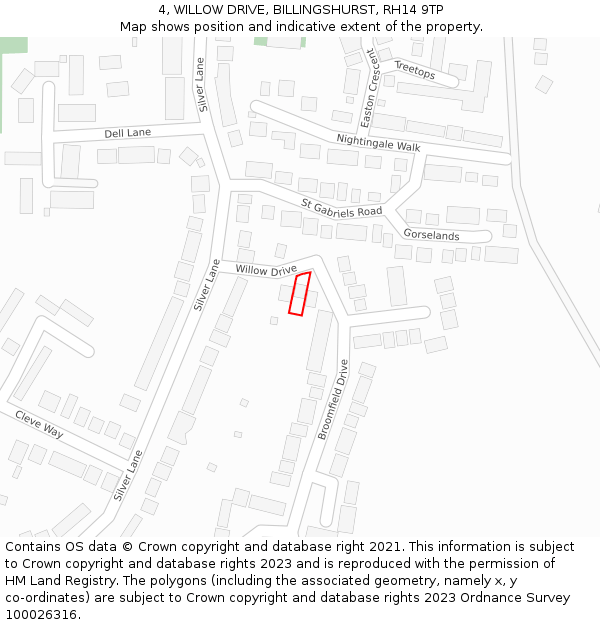 4, WILLOW DRIVE, BILLINGSHURST, RH14 9TP: Location map and indicative extent of plot