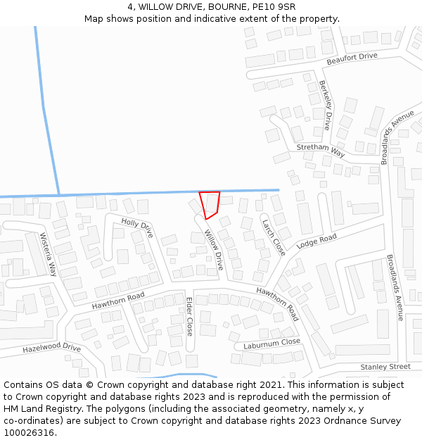 4, WILLOW DRIVE, BOURNE, PE10 9SR: Location map and indicative extent of plot