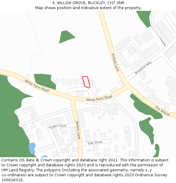 4, WILLOW GROVE, BUCKLEY, CH7 3NR: Location map and indicative extent of plot