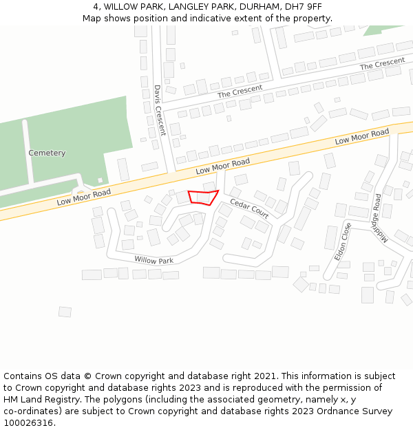 4, WILLOW PARK, LANGLEY PARK, DURHAM, DH7 9FF: Location map and indicative extent of plot
