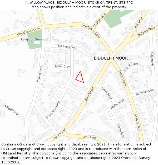 4, WILLOW PLACE, BIDDULPH MOOR, STOKE-ON-TRENT, ST8 7PD: Location map and indicative extent of plot