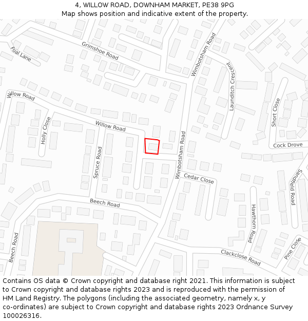 4, WILLOW ROAD, DOWNHAM MARKET, PE38 9PG: Location map and indicative extent of plot