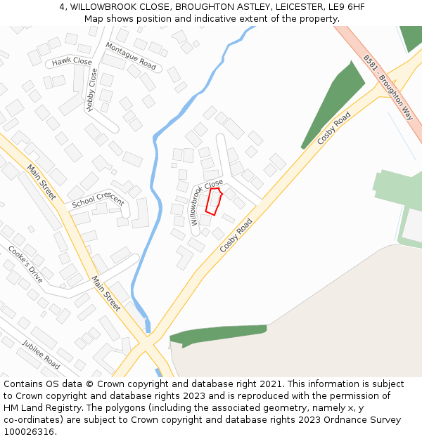 4, WILLOWBROOK CLOSE, BROUGHTON ASTLEY, LEICESTER, LE9 6HF: Location map and indicative extent of plot