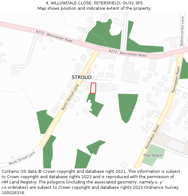 4, WILLOWDALE CLOSE, PETERSFIELD, GU32 3PS: Location map and indicative extent of plot