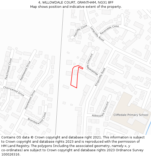 4, WILLOWDALE COURT, GRANTHAM, NG31 8FF: Location map and indicative extent of plot