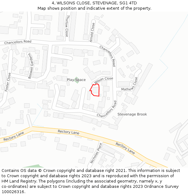 4, WILSONS CLOSE, STEVENAGE, SG1 4TD: Location map and indicative extent of plot