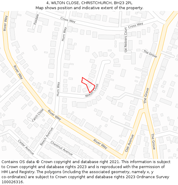 4, WILTON CLOSE, CHRISTCHURCH, BH23 2PL: Location map and indicative extent of plot