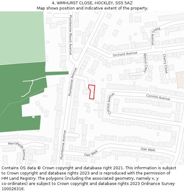 4, WIMHURST CLOSE, HOCKLEY, SS5 5AZ: Location map and indicative extent of plot