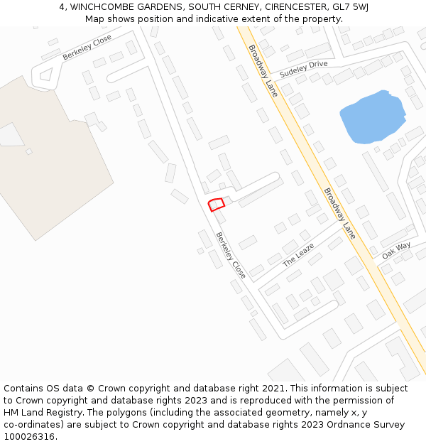 4, WINCHCOMBE GARDENS, SOUTH CERNEY, CIRENCESTER, GL7 5WJ: Location map and indicative extent of plot