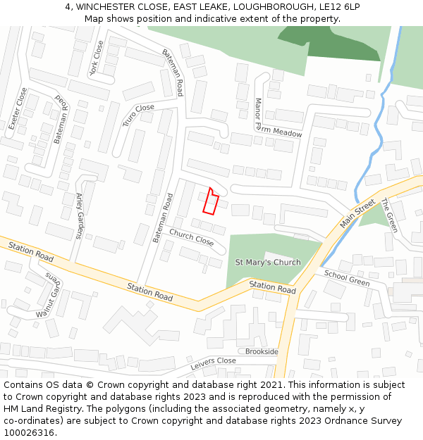 4, WINCHESTER CLOSE, EAST LEAKE, LOUGHBOROUGH, LE12 6LP: Location map and indicative extent of plot