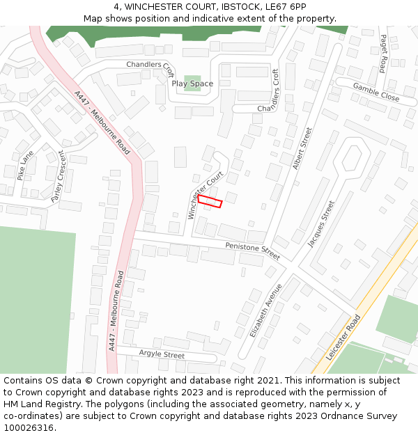 4, WINCHESTER COURT, IBSTOCK, LE67 6PP: Location map and indicative extent of plot