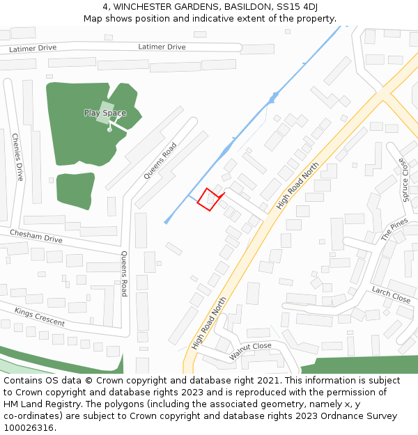 4, WINCHESTER GARDENS, BASILDON, SS15 4DJ: Location map and indicative extent of plot
