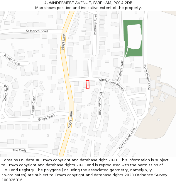 4, WINDERMERE AVENUE, FAREHAM, PO14 2DR: Location map and indicative extent of plot