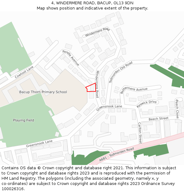 4, WINDERMERE ROAD, BACUP, OL13 9DN: Location map and indicative extent of plot