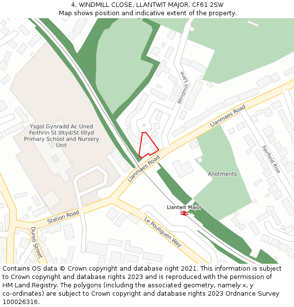 4, WINDMILL CLOSE, LLANTWIT MAJOR, CF61 2SW: Location map and indicative extent of plot