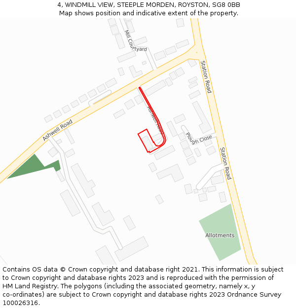 4, WINDMILL VIEW, STEEPLE MORDEN, ROYSTON, SG8 0BB: Location map and indicative extent of plot