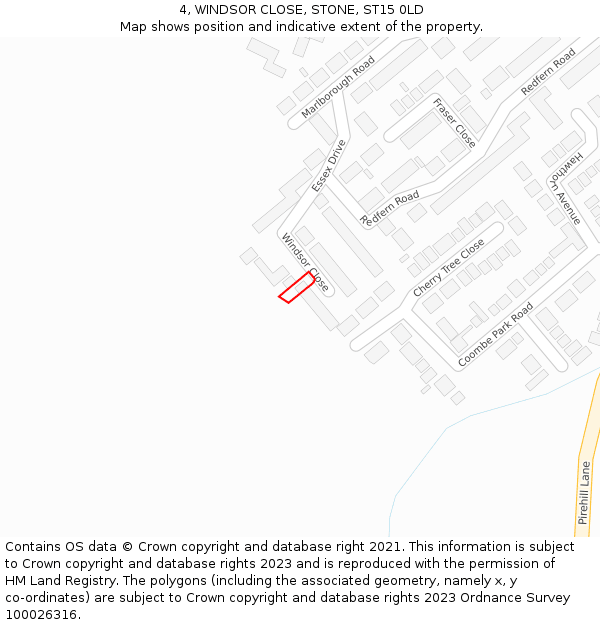 4, WINDSOR CLOSE, STONE, ST15 0LD: Location map and indicative extent of plot