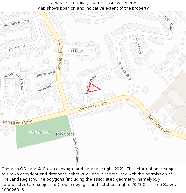 4, WINDSOR DRIVE, LIVERSEDGE, WF15 7RA: Location map and indicative extent of plot