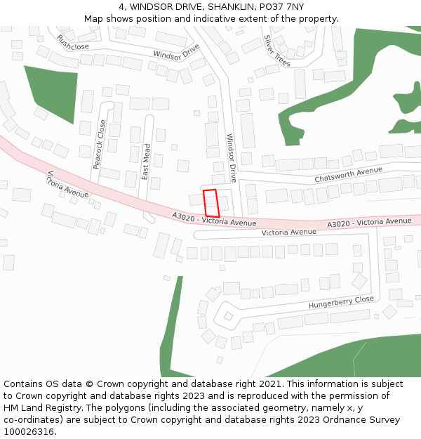 4, WINDSOR DRIVE, SHANKLIN, PO37 7NY: Location map and indicative extent of plot