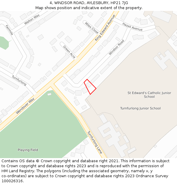 4, WINDSOR ROAD, AYLESBURY, HP21 7JG: Location map and indicative extent of plot