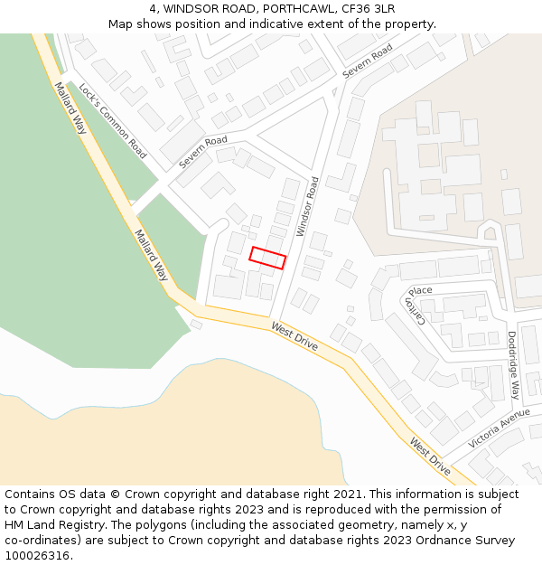 4, WINDSOR ROAD, PORTHCAWL, CF36 3LR: Location map and indicative extent of plot