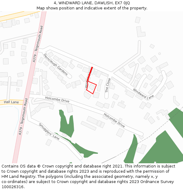 4, WINDWARD LANE, DAWLISH, EX7 0JQ: Location map and indicative extent of plot