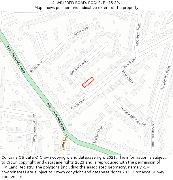 4, WINIFRED ROAD, POOLE, BH15 3PU: Location map and indicative extent of plot