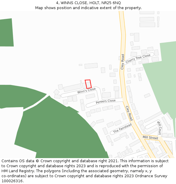 4, WINNS CLOSE, HOLT, NR25 6NQ: Location map and indicative extent of plot