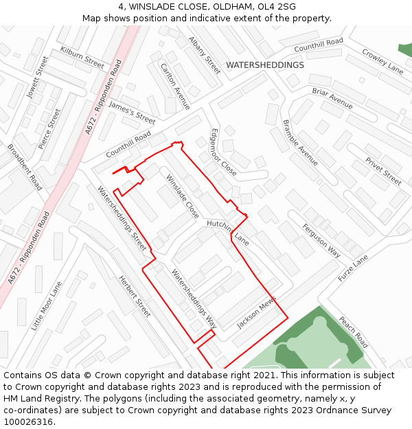 4, WINSLADE CLOSE, OLDHAM, OL4 2SG: Location map and indicative extent of plot