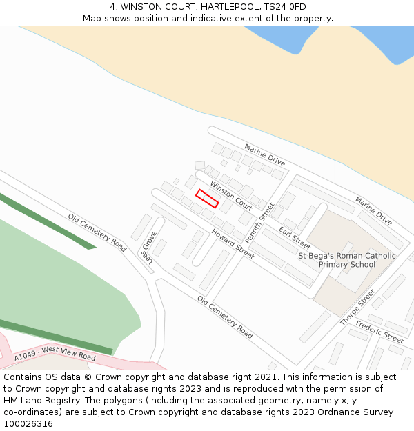 4, WINSTON COURT, HARTLEPOOL, TS24 0FD: Location map and indicative extent of plot