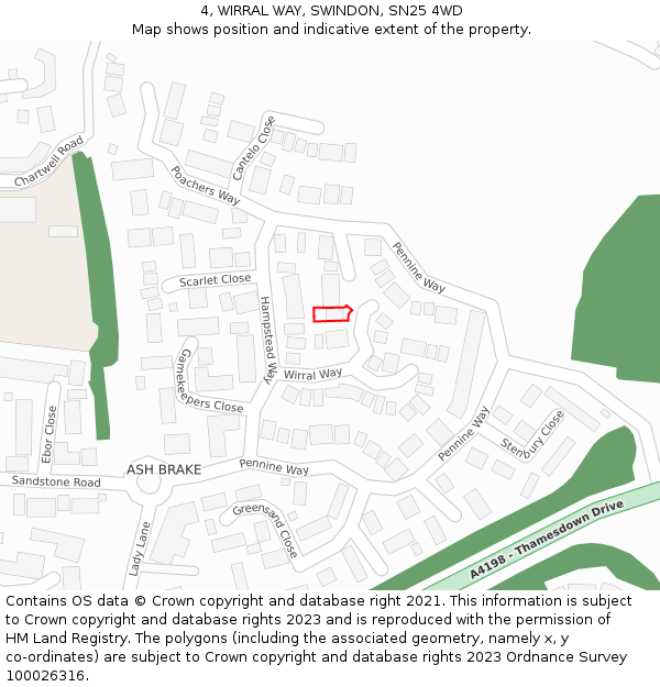 4, WIRRAL WAY, SWINDON, SN25 4WD: Location map and indicative extent of plot