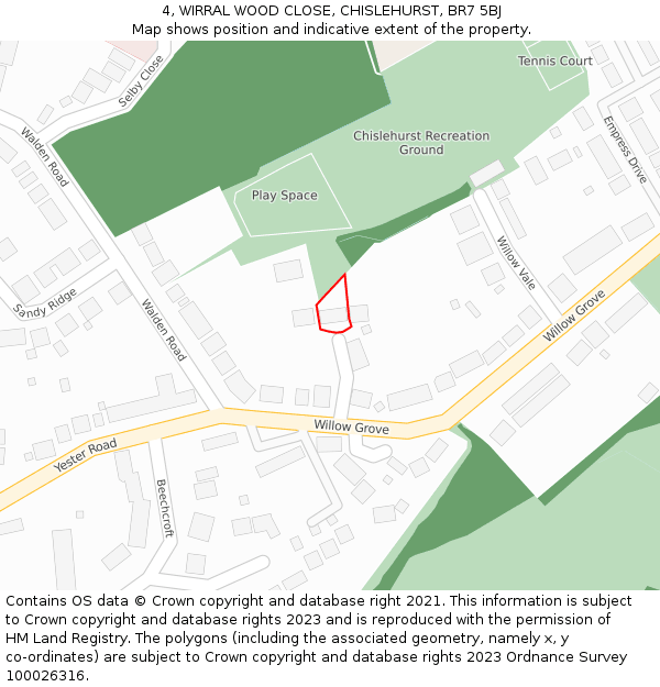 4, WIRRAL WOOD CLOSE, CHISLEHURST, BR7 5BJ: Location map and indicative extent of plot