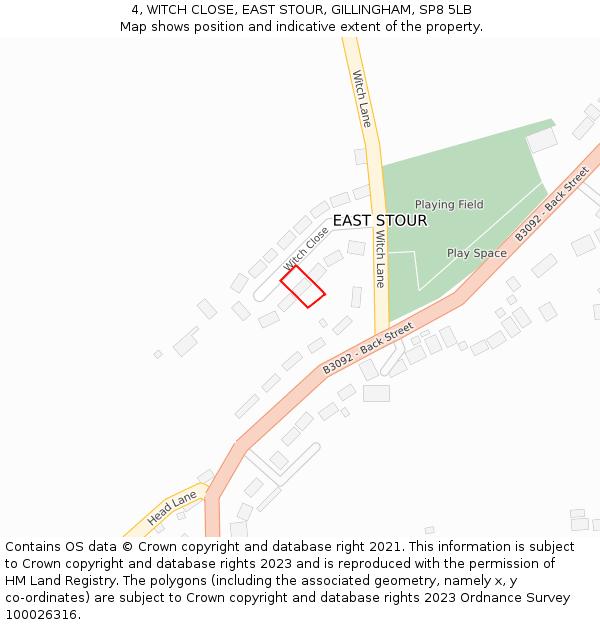 4, WITCH CLOSE, EAST STOUR, GILLINGHAM, SP8 5LB: Location map and indicative extent of plot