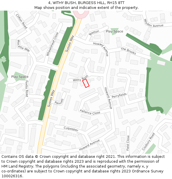 4, WITHY BUSH, BURGESS HILL, RH15 8TT: Location map and indicative extent of plot