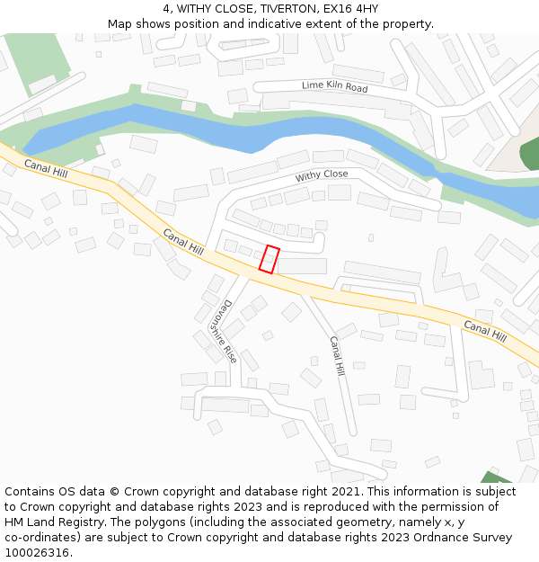 4, WITHY CLOSE, TIVERTON, EX16 4HY: Location map and indicative extent of plot