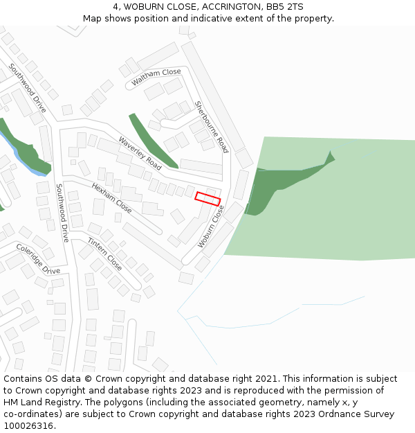 4, WOBURN CLOSE, ACCRINGTON, BB5 2TS: Location map and indicative extent of plot