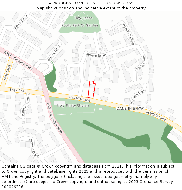 4, WOBURN DRIVE, CONGLETON, CW12 3SS: Location map and indicative extent of plot