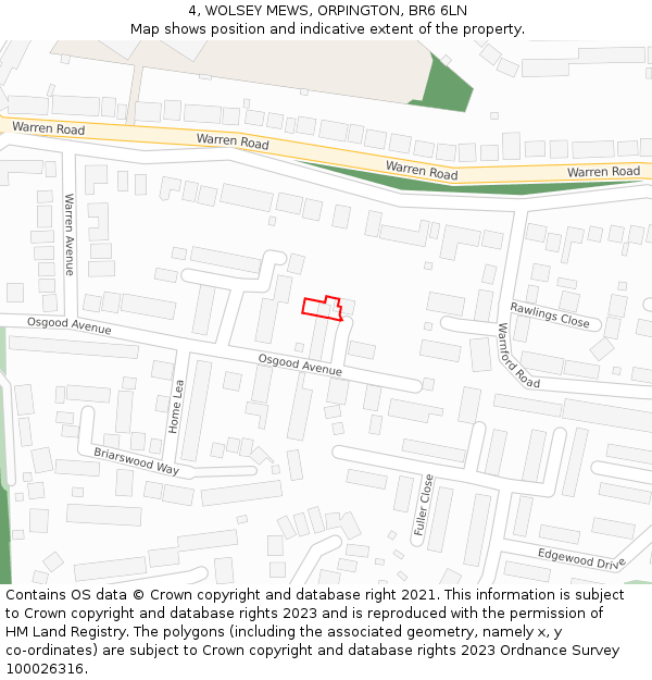 4, WOLSEY MEWS, ORPINGTON, BR6 6LN: Location map and indicative extent of plot