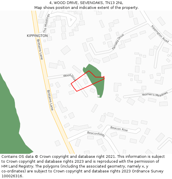 4, WOOD DRIVE, SEVENOAKS, TN13 2NL: Location map and indicative extent of plot