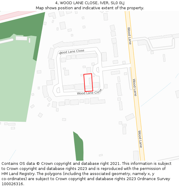 4, WOOD LANE CLOSE, IVER, SL0 0LJ: Location map and indicative extent of plot