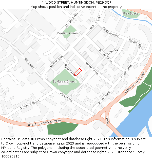 4, WOOD STREET, HUNTINGDON, PE29 3QF: Location map and indicative extent of plot