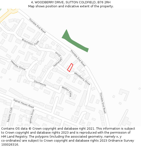 4, WOODBERRY DRIVE, SUTTON COLDFIELD, B76 2RH: Location map and indicative extent of plot