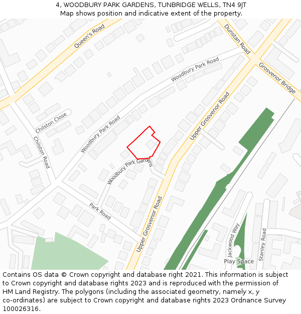4, WOODBURY PARK GARDENS, TUNBRIDGE WELLS, TN4 9JT: Location map and indicative extent of plot