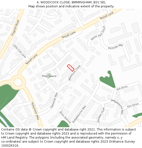 4, WOODCOCK CLOSE, BIRMINGHAM, B31 5EL: Location map and indicative extent of plot