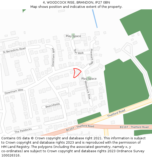 4, WOODCOCK RISE, BRANDON, IP27 0BN: Location map and indicative extent of plot