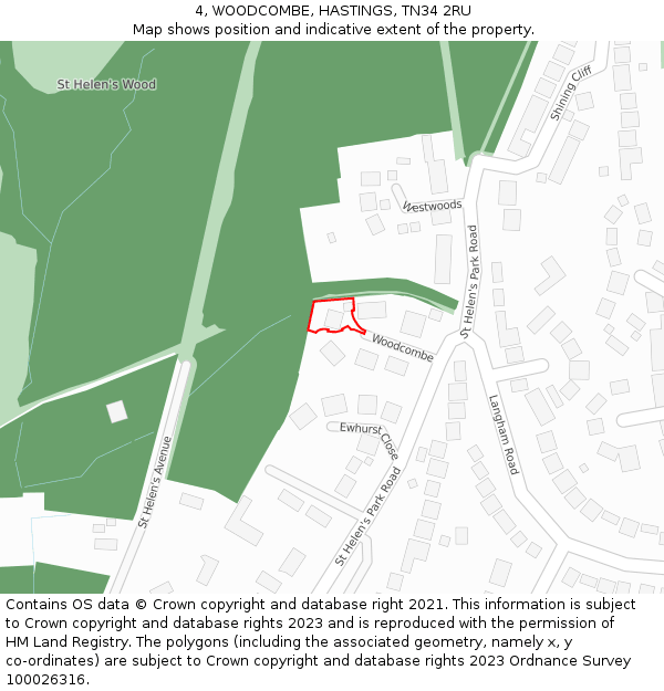 4, WOODCOMBE, HASTINGS, TN34 2RU: Location map and indicative extent of plot