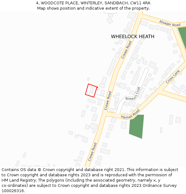 4, WOODCOTE PLACE, WINTERLEY, SANDBACH, CW11 4RA: Location map and indicative extent of plot