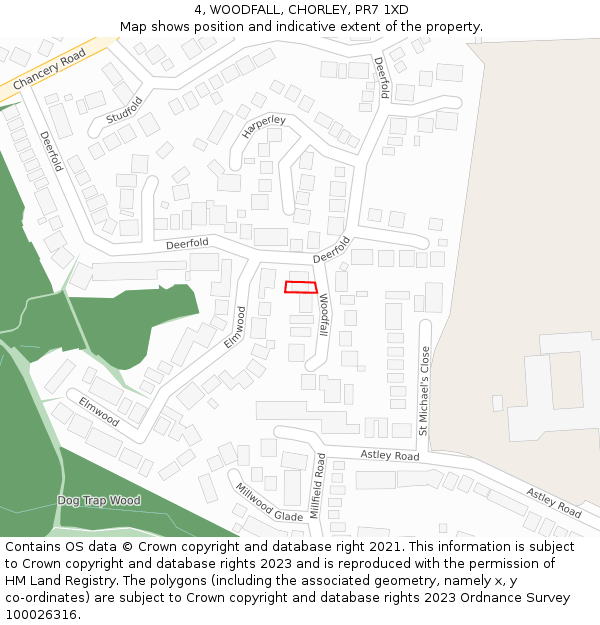 4, WOODFALL, CHORLEY, PR7 1XD: Location map and indicative extent of plot